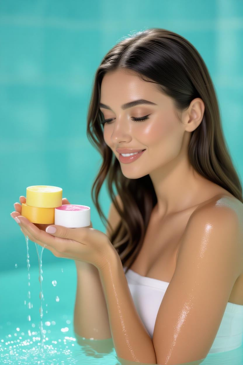 a beautiful girl doing Aroma therapy in her bathtub using essential oils,canddles